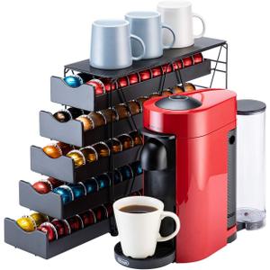 FlagShip for Nespresso Pod Holder Drawer Large Mullti Tier Coffee Pod Holder Vertuo (5 Tier (100Pods))