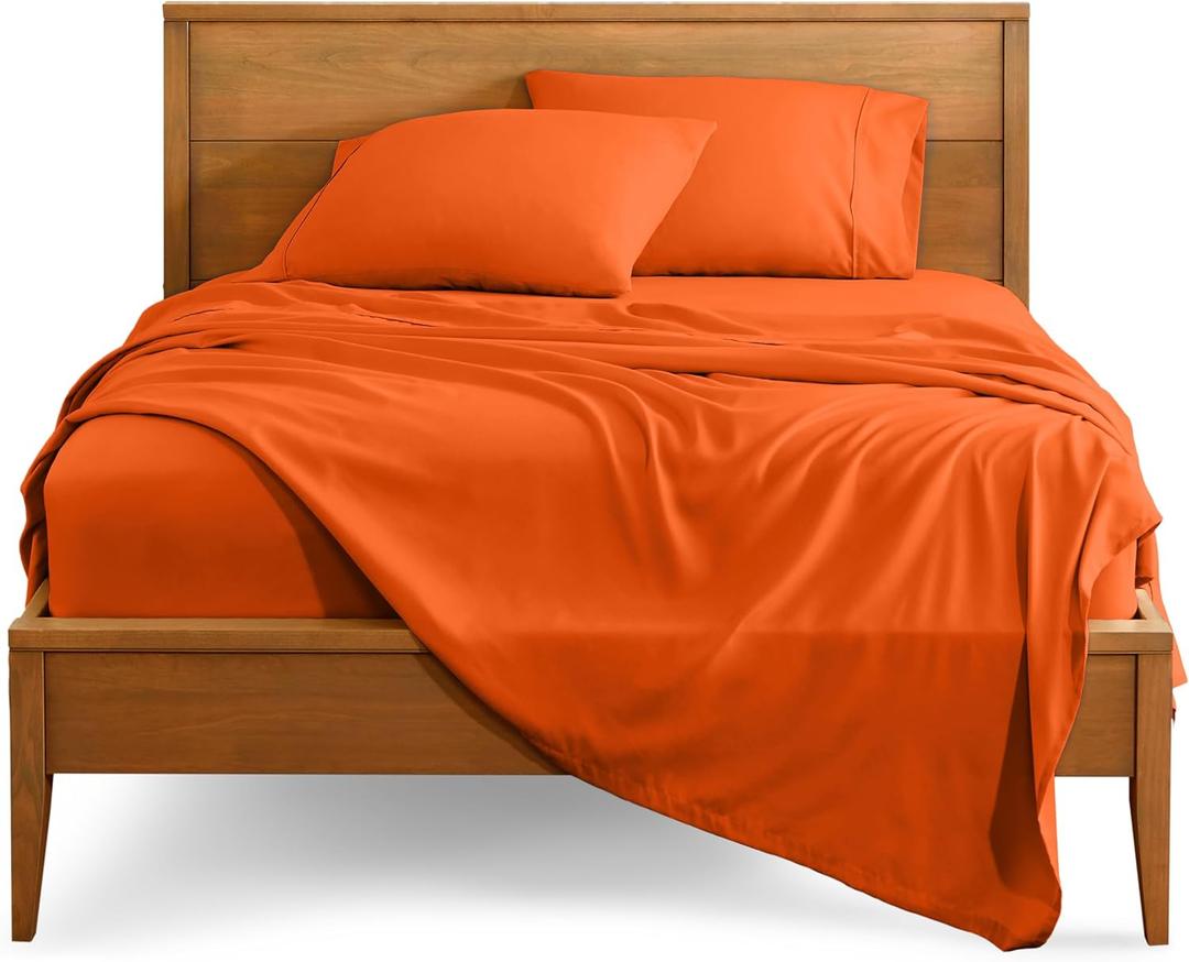 Bare Home Split Head Flex King Sheet Set - 1800 Ultra-Soft Microfiber Bed Sheets - Double Brushed - Deep Pockets - Easy Fit - 4 Piece Set - Bedding Sheets & Pillowcases (Orange)