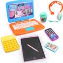 Pretend Play Home Office Set-Toy Kids Laptop,2 Cell Phones,LCD Writing Tablet,Pop Fidget Calculator,Headset & Beverage Cup for Toddlers(Ages 3+)-Work Simulation Play