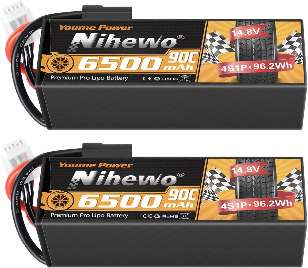4S Lipo Battery 2Packs 14.8V Lipo Battery 6500mAh 90C Hard Case with TX Plug + EC5 Adapter Compatible with 1/5 1/6 1/7 1/8 RC Car Truck Vehicles Truggy Buggy Boat Airplane Models