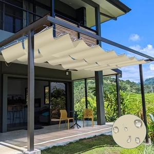 Outdoor Retractable Pergola Replacement Shade Cover for Patio Deck Shade Canopy Awning Polyester Waterproof Fabric Slide on Wire Wave Shade Cover 3’x16’ Beige