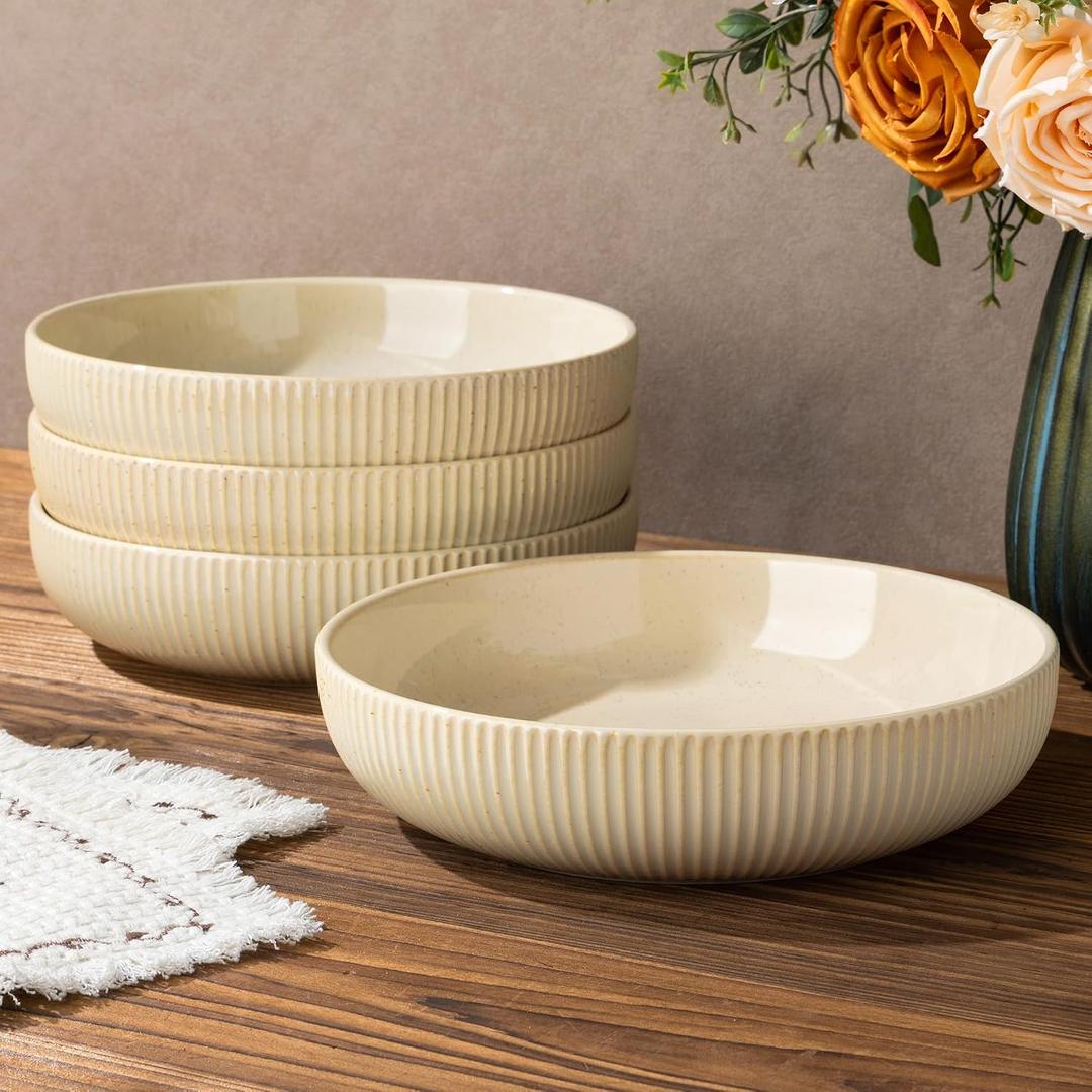theterra 8.5'' Ceramic Pasta Bowls, Salad Bowls Set of 4, Stoneware Serving Bowls for Fruits, Noodle, Dinner, House-warming Wedding Present, Cappuccino