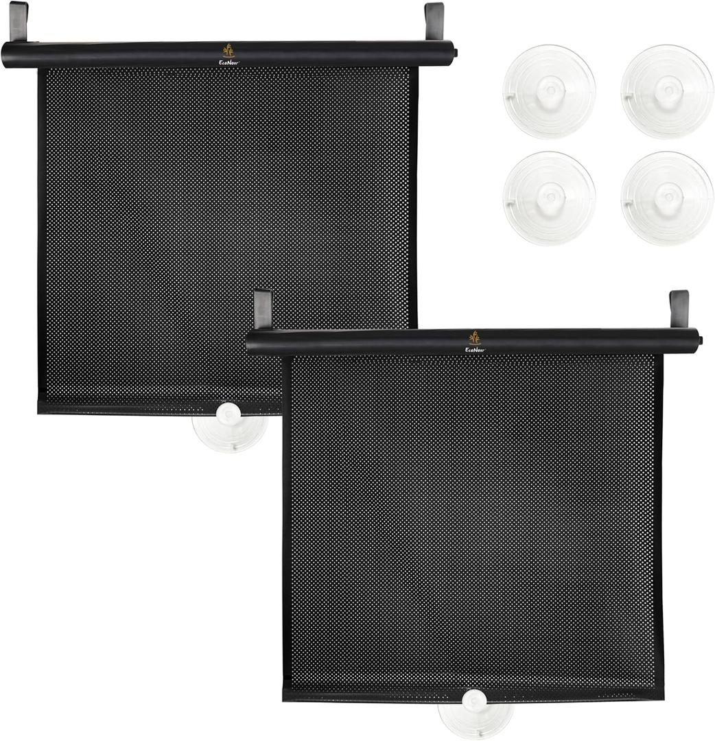 EcoNour Car Side Window Sun Shade (2 Pack) | Retractable Roller Sunshade for Kids | Baby Car Window Shades for UV and Sun Glare Protection | Baby Travel Accessories (15"x17")