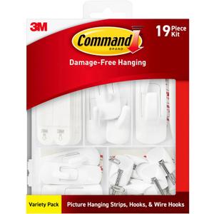 Command Variety Pack, Including 10 Pairs of Picture Hanging Strips, 6 Wire Hooks and 8 Utility Hooks for Hanging Christmas Decorations, Damage Free Hanging Up to 19 Items with Command Strips, 1 Kit