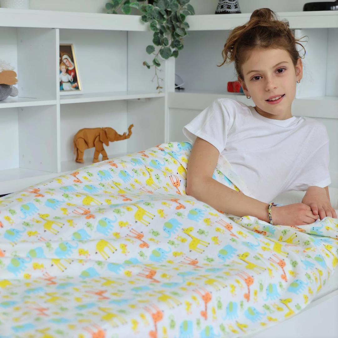 Kids Blanket 100% Cotton  Animal Theme Throw with Giraffe, Elephant, Frog, Duck  Lightweight Soft Toddler Blanket for Boys Girls, Perfect for Spring Summer Fall, 40 x 60 in (101.6 x 152.4 cm)