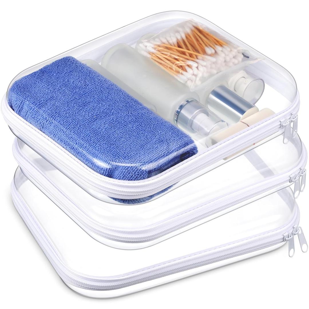 Hoolerry 3 Pcs Clear Hard Zipper Case Makeup Bag Plastic Zipper Pouch Christmas Storage Case Portable Travel Organizer Bin for Cosmetics, Building Blocks, Puzzles(White,M)