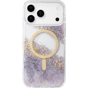 SCORPIFY for iPhone 17 Pro Case [Compatible with MagSafe] with Dusk Halo, Cute Clear Magnetic Phone Cover Bumper for Women Girls, Glitter Sparkle Gold Foil Flakes & Purple Lavender Texture