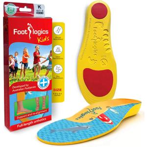 Footlogics Fun Kids Orthotic Shoe Insoles with Arch Support for Childrens Heel Pain (Severs Disease), Growing Pains, Flat Feet - Childrens, Pair (Toddler 5-7, Full Length - Yellow)