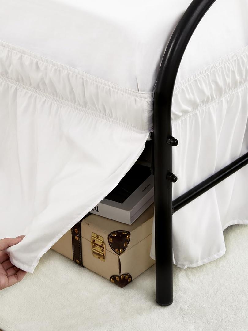 RIMELA Ivory White Bed Skirts with Split Corners Twin Size 15 Inch Drop,Elastic Bed Skirting Wrap Around, Easy to Install Dust Ruffles Soft Fabric,Machine Washable bedskirts for Metal Frame