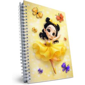 A5 3D Glossy Cover Spiral Notebook  Cute Hardcover Notebook with 160 Pages/80 Sheets  Kids School Notebook  Gift Notebook for Girls & Boys  Butterfly Ballerina