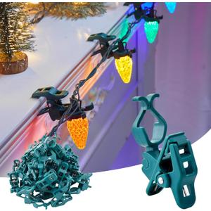 C7 C9 Christmas Lights Universal Spring Clips, 150 Count Quick Spring Clips for Holiday Light Decorations, Shatterproof Shingle and Gutter Clips for E12 E17, Metal Surface Roof Fence Railing Gates (Green)