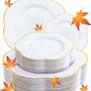 Liacere 50PCS White Plastic Plates - Heavy Duty Disposable - White and Gold Plastic Plates Include 25PCS 7inch and 10inch plates for Party & Baby Shower Gifts & Fall Decor & Thanksgiving