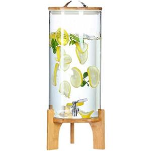 Glass Drink Dispenser, 2.9 gallons, With faucet wood stand Easy flow control, great for parties, bars & restaurants Large Glass Cold Beverage Dispensers.(2.9 gallon)