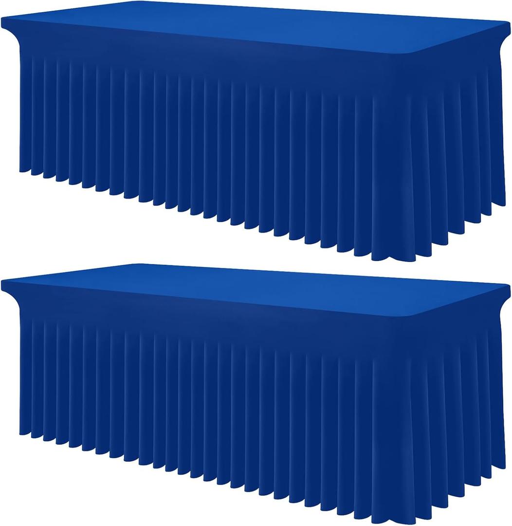 Smiry Spandex Tablecloth 2 Pack, Elastic Fitted Stretch Tablecloth for 6FT Rectangle Tables, Waterproof Washable Table Cover Skirt for Outdoor, Wedding, Banquet & Parties (Blue, 72Lx30Wx30H Inch)