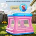 QPAU 3-in-1 Inflatable Bounce House for Toddlers 1-3, Ball Pit & Trampoline, Inflatable Bouncy House with Safety Net, Indoor & Outdoor Bubble Bouncer Baby Play YardBlue & Pink