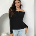 Women's Autumn Sweater, 2026 Casual Long Sleeve Off-The-Shoulder Strapless Knitted Sweater, Pullover Sweater (M)