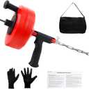 Drain Auger, Clog Remover with Drill Adapter, 50 Feet Flexible Plumbing Snake Use Manually or Powered for Kitchen,Bathrom and Shower Sink, Comes with Work Gloves and Storage Bag