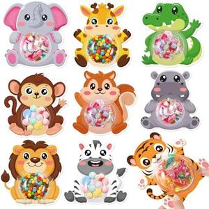 Blosssound 36 Sets Animals Candy Cards with Domes DIY Safari Jungle Animals Candy Holder Zoo Lion Tiger Gift Card Boxes for Kids Birthday Baby Shower Wild One Party Favors Supplies, 9 Styles