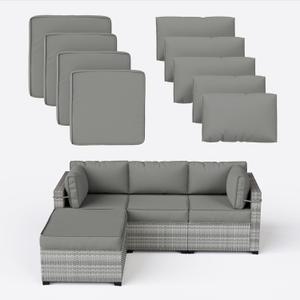 9 Pcs Outdoor Patio Cushions Covers Replacement Waterproof with Zipper for 5 Pcs Patio Furniture Set, Covers Only (Light Grey)