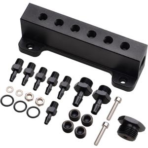 6 Port Vacuum Block Intake Manifold Kit Fuel Wastegate Turbo Boost 1/8NPT Compatible with Boost Controllers and Meters,for Racing