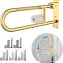 Toilet Grab Bar 22.4 Inch Gold, Munzong Anti-Slip Handicap Grab Bars with Paper Holder, Flip-Up Bathroom Safety Rails, Stainless Steel Knurled Support handrails for Seniors Elderly Disabled Pregnant
