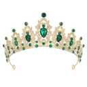 SWEETV Green Queen Crown and Princess Tiaras Adult,Crystal Crown for Women and Girls, Headband for Bride Wedding Bridal Birthday Quinceanera Pageant Party Prom,Halloween Costume Cosplay Accessories (Gold+Emerald Green)