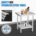 KUARBARR Stainless Steel Table for Prep & Work with Undershelf 24 x 24 Inches NSF Metal Commercial Kitchen Prep Table with Adjustable Under Shelf Worktable for Restaurant Home Outdoor
