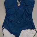 B2prity One Piece Swimsuit for Women Tummy Control Ruched Bathing Suit Push Up Tie Back Swimwear Shell Stitched (Small, Peacock Green, Pink)