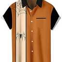 Deer Lady 2025 Halloween Button Down Shirts for Men Funny Pumpkins Hawaiian Short Sleeve Casual Bowling Shirt (Small)