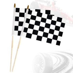 2 Pack 12×18 Inch Checkered Black and White Racing Flags,Race Car Flags on Stick with Safe Spear Top, for Car Flags Party Decorations,Outdoor Decorations