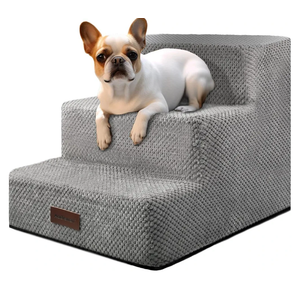 Dog Stairs for Small Dogs, 3-Step Non-Slip Pet Stairs for Couch Sofa and Chair, Dog Bed Stairs for Puppy, Older Cat, Grey, 13.6" H