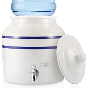 FillTouch Ceramic Water Dispenser Crock Water Dispenser with 304 Stainless Steel Faucet, Valve and Lid for 3 to 5 Gallon Jugs Porcelain Cooler for Home, Office, Indoor, Outdoor, Party Use