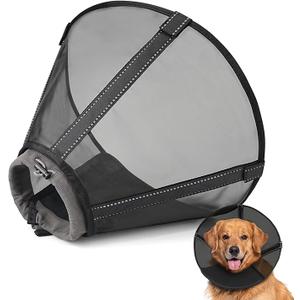 Breathable Mesh Dog Cone Collar for Surgery, Soft Elizabethan Recovery Alternative to Stop Licking,Pet Neck Collar for Large Medium Small Breeds(Black,4)