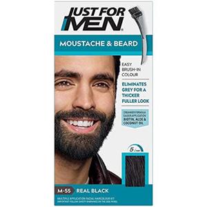 JUST FOR MEN Mustache & Beard Color Gel, Real Black M-55, 1 Each (4 Pack) (Gray)