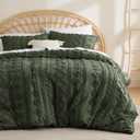 Bedsure Boho Twin Duvet Cover - Tufted Duvet Cover Twin Size for All Seasons, 2 Pieces Soft Shabby Chic Embroidery Boho Bedding, Comforter Not Included (Olive Green, 68" x 90") (Twin/Twin XL (68" x 90"), 09 - Olive Green - Elegant (No Comforter))