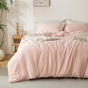 MILDLY Super Soft Duvet Cover - 100% Washed Microfiber Pink Comforter Cover Set 3 Pieces with Zipper Closure & Corner Ties (No Comforter) Queen
