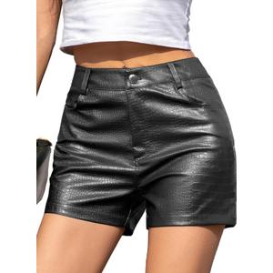 We1Fit Women's Faux Leather Shorts Stretchy High Waisted Pleather Shorts