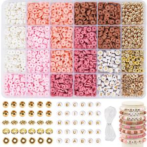 QUEFE Pink Bracelet Making Kit Friendship Bracelets 2850 Flat Clay Beads and Gold Spacer Beads for Jewelry Making, Crafts, Gifts and Birthday (Rose Smoke) QUEFE Pink Bracelet Making Kit Friendship Bracelets 2850 Flat Clay Beads and Gold Spacer Beads for Jewelry Making, Crafts, Gifts and Birthday (Rose Smoke)
