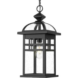 Emliviar 20 Inch Outdoor Pendant Light for Porch, Outdoor Chandelier for Porch, Die-Cast Aluminum with Seeded Glass, Black Finish, DE281H-M BK (Pendant Light - Large)