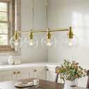 VONLUCE Dining Room Light Fixture Over Table, 4-Light Kitchen Island Lighting with Round Glass Shades & Adjustable Hanging Heights, Linear Chandlier for Dining Room Kitchen, Gold, ETL Certificated