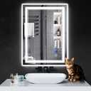 30"x22" LED Bathroom Mirror with Anti-Fog, Stepless Dimmable Lights, 3 Color Modes, Shatter-Proof Tempered Glass,Waterproof Design