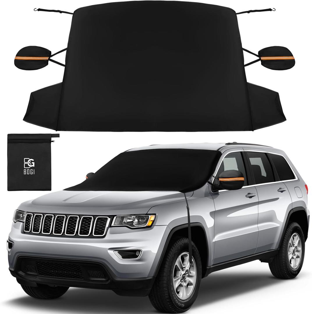 BOGI Windshield Cover for Ice and Snow, Heavy Duty 600D Windshield Snow Cover with 2 Mirror Covers Waterproof Car Cover for Snow Windshield Protector for Cars, SUVs, Trucks (77"x47")