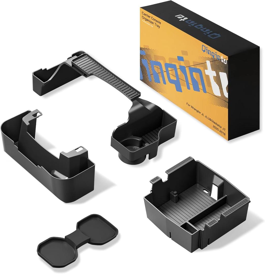 QINQINTU for Jeep Wrangler JL JLU 4XE(20182026) & Gladiator JT(20202026) Center Console Organizer Tray [Maximize Storage & US Patent] Cup Holder for Jeep Gladiator & Wrangler Accessories Black