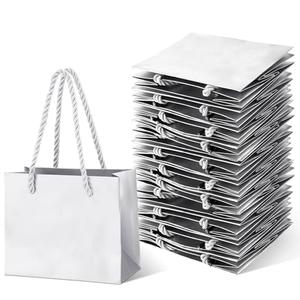 Fainne 24 Pcs Silver Mini Gift Bags with Handle, Bags Bulk Extra Small Paper Party Favor Boxes Tiny for Christmas Wedding Baby Shower Birthday Wrapping Supplies, 4.7 x 3.9 x 2.3 Inch
