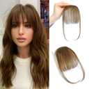 Clip In Bangs 100% Human Hair Wispy Bangs Hair Clip Light Brown with Temples Real Human Hair Fake Bangs Extensions For Natural Hair