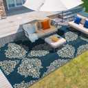 wikiwiki Outdoor Rug, 5x8ft Waterproof Reversible Mat Indoor Outdoor Rugs Carpet, Small Area Rug Plastic Straw Rug for Patio Deck Balcony Pool RV Camping Beach Picnic, Blue & Beige, Rugscape Series