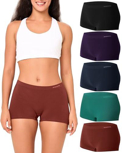 BAMBOO COOL Seamless Boyshort Underwear for Women Mid Waist Stretchy Panties Moisture Wicking Boxer Briefs 5 Pack, XL