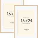 16x24 Solid Wood Poster Frame, Natural Wood Picture Frame with Paper Mat, Display picture 12x18 with mat or 16x24 without Mat, Set of 2 Oak Wood Grain Picture Frame