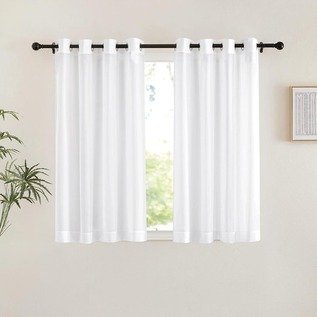 NICETOWN Grommet Top Sheer Curtains - White Sheer Home Decoration Window Coverings for Loft (54" Width x 45" Length, Set of 2)