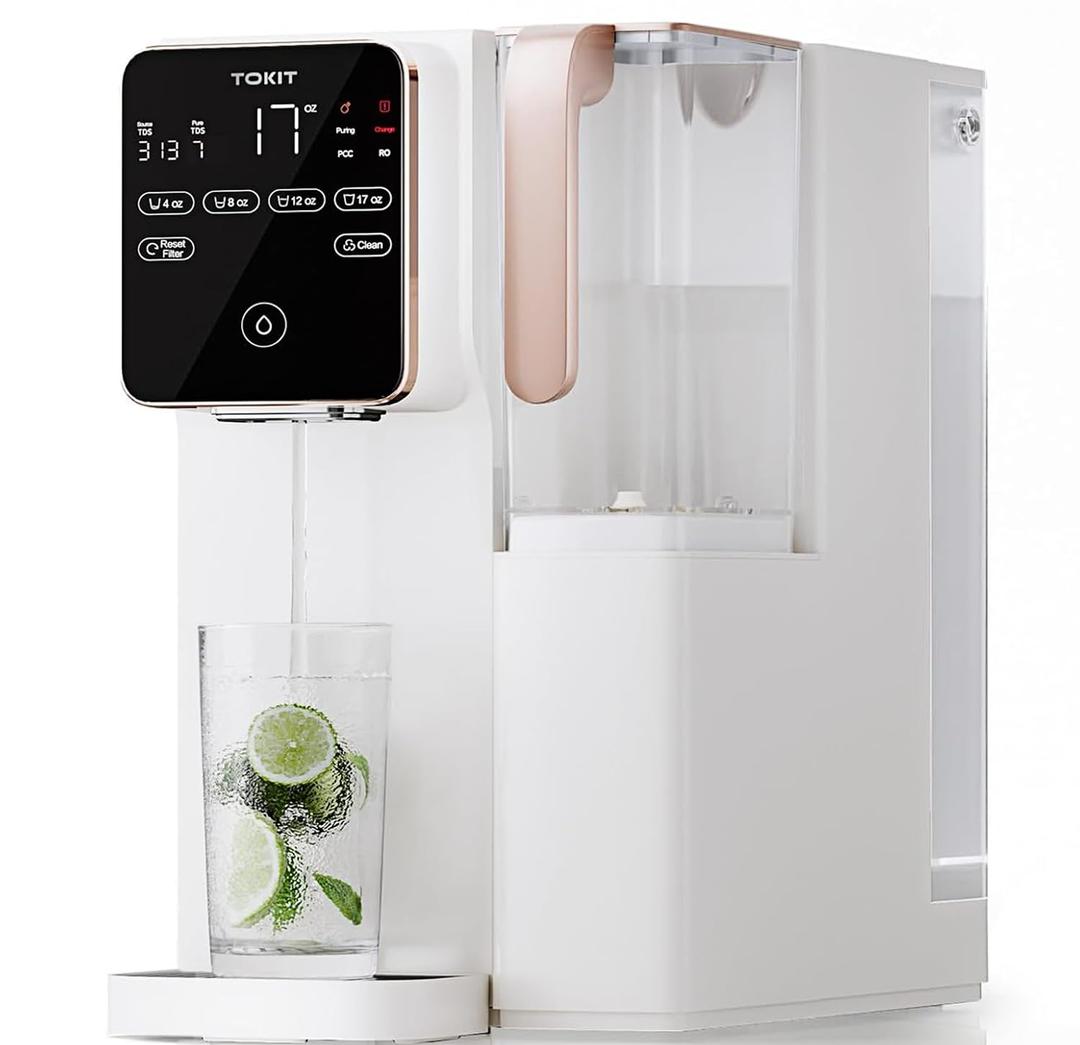 TOKIT T1 Reverse Osmosis Water Filter Countertop, NSF/ANSI 58, RO Whole House Water Filter System with Alkaline Remineralization Filter and Instant Heating Tech, No Installation